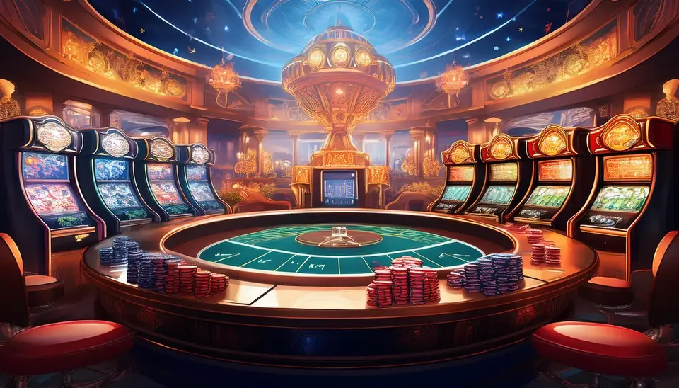 Gold365 live casino hall — rows of dealer tables, roulette wheels and gold lighting